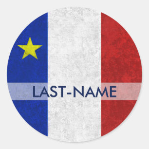 Acadian Flag Surname Distressed Grunge Personalize Runder Aufkleber