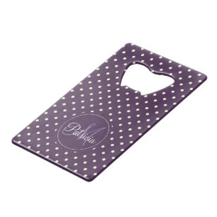 Acai Lila Violet & White Polka Dots Mit Monogramm Kreditkartenflaschenöffner