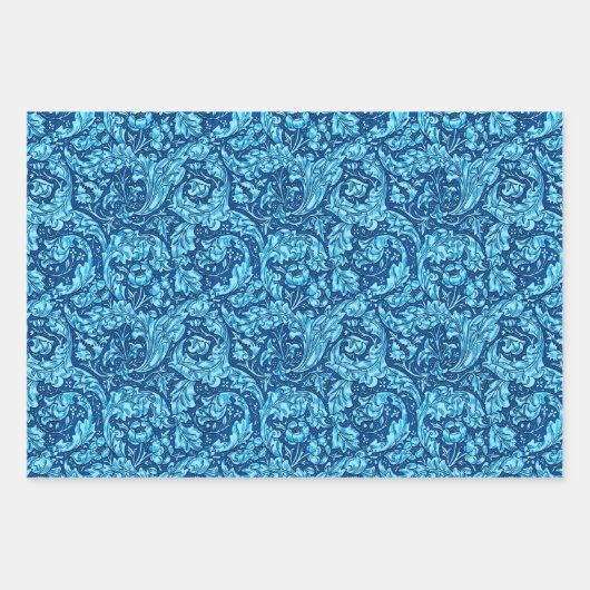 Acanthus-Blätter, Schwarz & Weiß, Gold & Blau Geschenkpapier Set (Vorderseite 3)