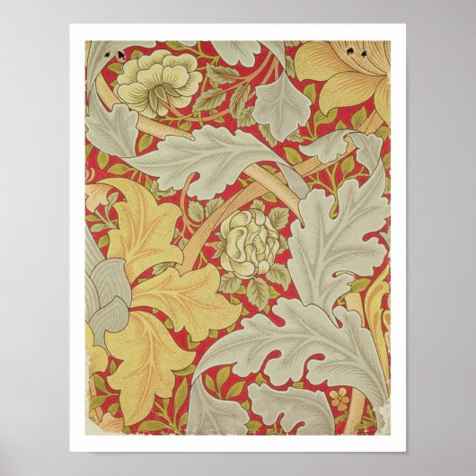 Acanthus-Blätter und wilde Rose auf einem Crimson- Poster (Vorne)