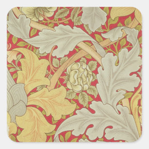 Acanthus-Blätter und wilde Rose auf einem Crimson- Quadratischer Aufkleber