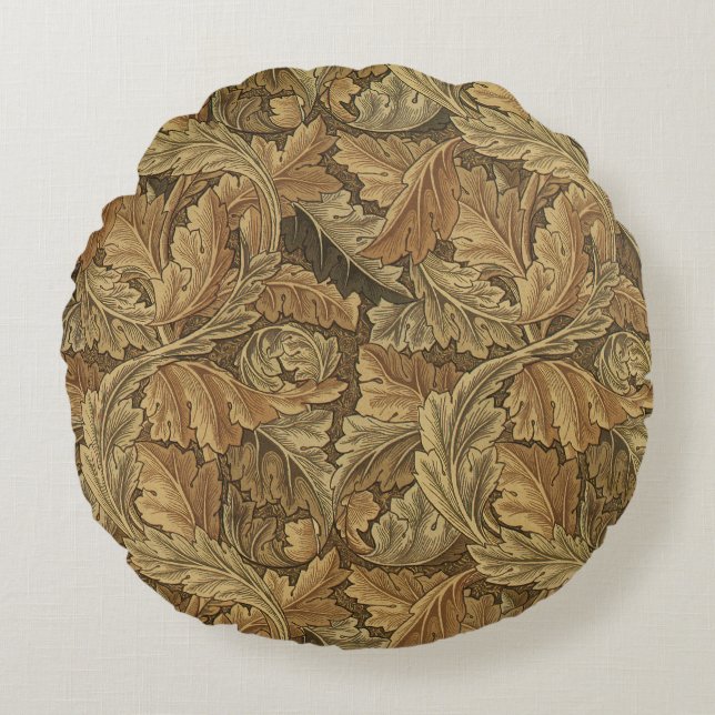 Acanthus-Blätter von William Morris, Antique Texti Rundes Kissen (Vorderseite)