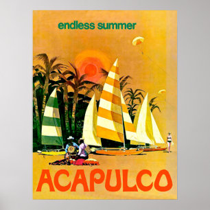 Acapulco, endlose Sommer Segelboote an der Küste Poster