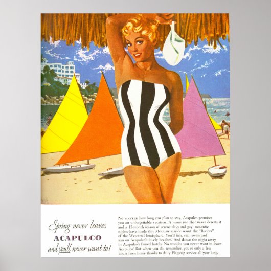 Acapulco, Frau am Strand Poster (Vorne)