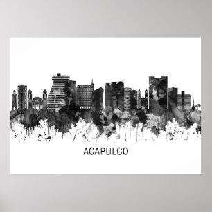 Acapulco Mexico Skyline BW Poster