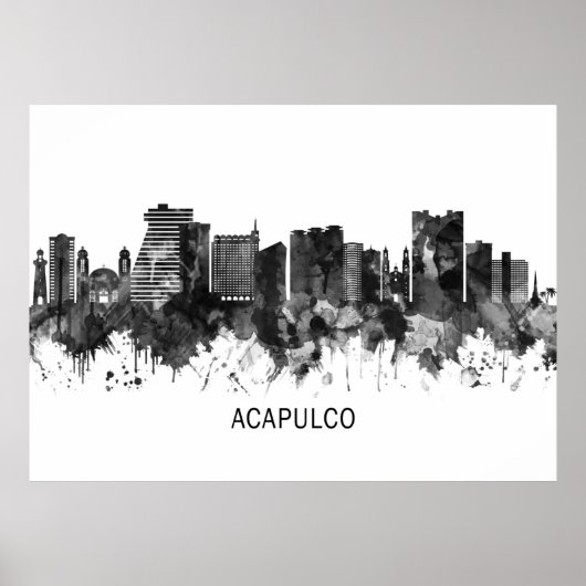 Acapulco Mexico Skyline BW Poster (Vorne)
