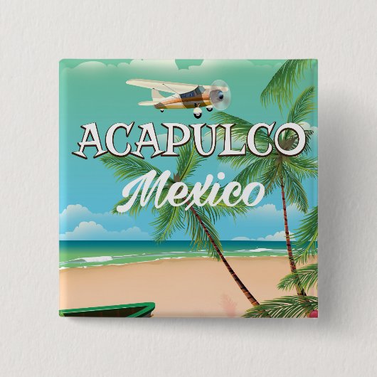Acapulco Mexico Vintage Reiseplakat Button (Vorderseite)