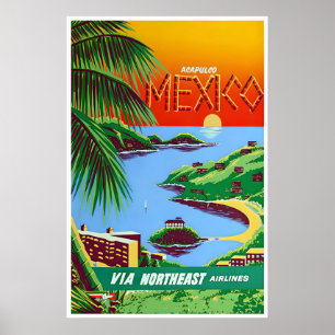Acapulco-Plakat Mexico Wandkunst Druck Vintage Poster