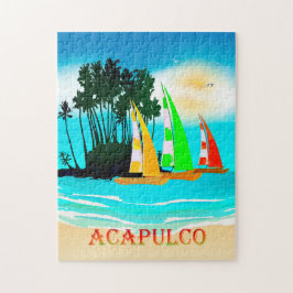 Acapulco Sailboats Beach Sun Poster Puzzle