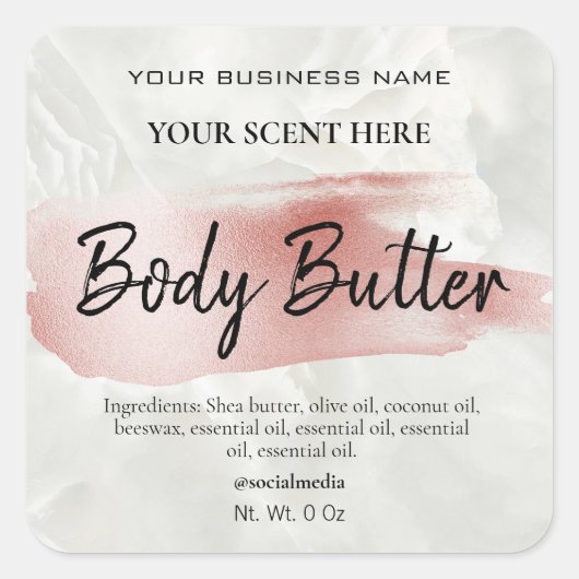 Accent Brush Stroke Marble Body Butter Labels Quadratischer Aufkleber (Vorderseite)