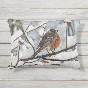 ACCENT PILLOW / ROBIN AUF SCHNEEBEDECKTER BRANCHE KISSEN FÜR DRAUßEN