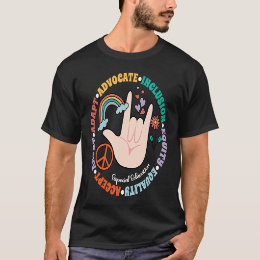 Accept Adapt Advocate Inclusion Equity Equality T-Shirt (Vorderseite)
