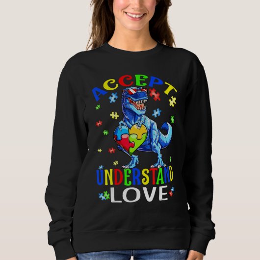 Accept Understand Love Dinosaur Everybody Autism A Sweatshirt (Vorderseite)