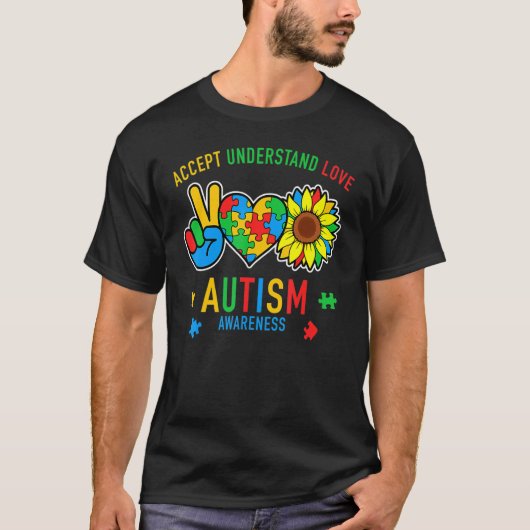 Accept Understand Love Sunflower Everybody Autism T-Shirt (Vorderseite)