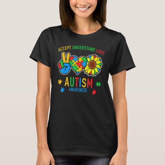 Accept Understand Love Sunflower Everybody Autism  T-Shirt (Vorderseite)