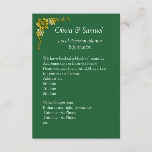 Accommodation Info - Emerald Green & Gold Begleitkarte (Vorderseite)
