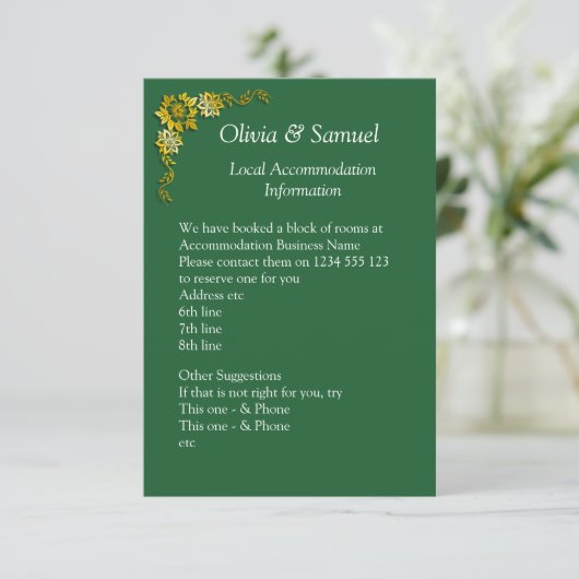 Accommodation Info - Emerald Green & Gold Begleitkarte (Stehend Vorderseite)