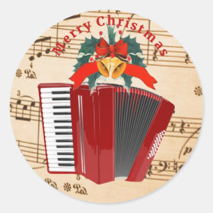 Accordion Music, Christmas Design, Runder Aufkleber