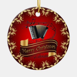 Accordion ~ Musical Scroll ~ Frohe Weihnachten ~ * Keramik Ornament