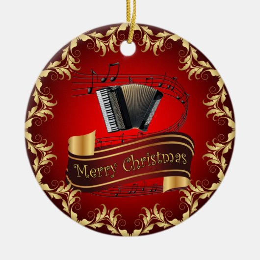 Accordion ~ Musical Scroll ~ Frohe Weihnachten ~ * Keramik Ornament (Vorne)