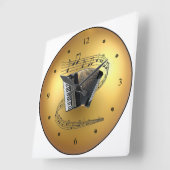 Accordion~Musical Scroll~Golden Globe Background ~ Quadratische Wanduhr (Winkel)