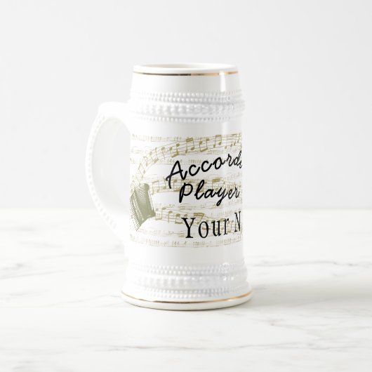 Accordion Player Bierstein Tasse mit Ihrem Namen (Vorderseite Links)