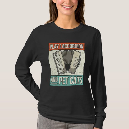 Accordion Player Cat Eigentümer Retro Accor T-Shirt (Vorderseite)
