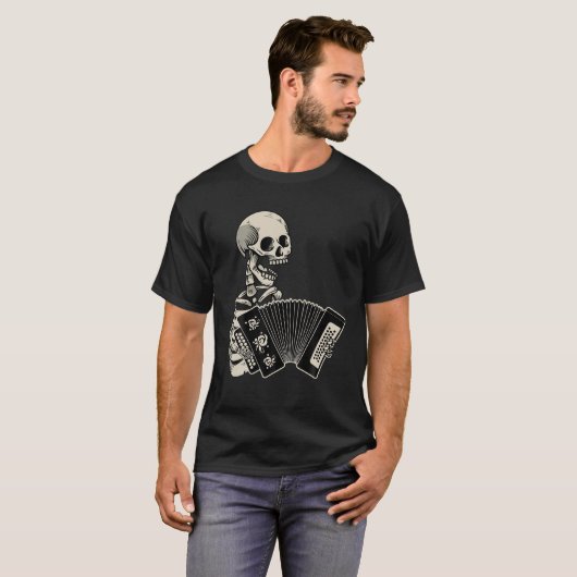 Accordion Player Retro Skull Skelettin Accordionis T-Shirt (Vorne ganz)