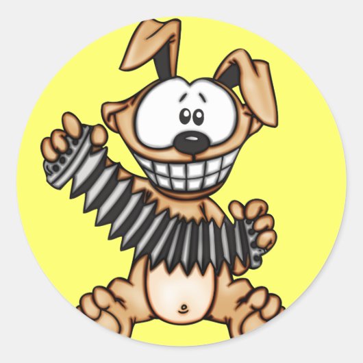Accordion Playing Cartoon Dog Runder Aufkleber (Vorderseite)