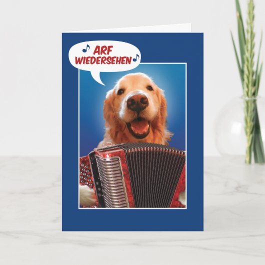 Accordion Playing Golden Retriever Arf Wiedersehen Karte (Vorderseite)