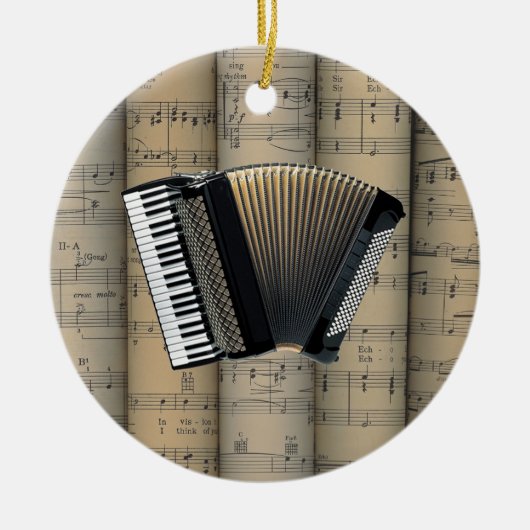 Accordion ~ Rolled Sheet Music Background ~ Musik Keramik Ornament (Vorne)