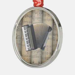 Accordion ~ Rolled Sheet Music Background ~ Musik Ornament Aus Metall
