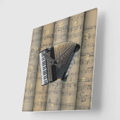 Accordion ~ Rolled Sheet Music Background ~ Musik Quadratische Wanduhr (Winkel)