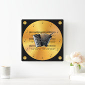 Accordion ~ Sheet Music ~ Gold Record ~ Quadratische Wanduhr (Zuhause)