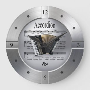 Accordion ~ Sheet Music ~ Pinselsilber Farbe ~ Große Wanduhr