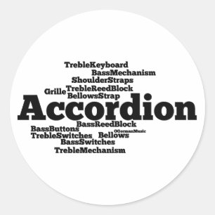 Accordion Word Cloud Black Text Runder Aufkleber
