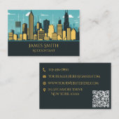 Accountant Blue Skyline QR Visitenkarte (Vorne/Hinten)