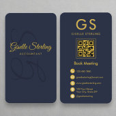 Accountant Navy Blue Gold QR Code Monogram Visitenkarte