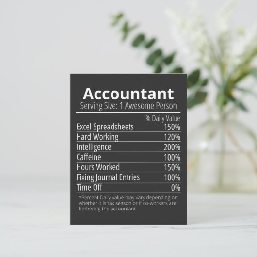 Accountant Nutrition Fact, Nutrition Facts Dankeskarte (Stehend Vorderseite)