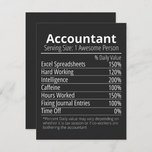 Accountant Nutrition Fact, Nutrition Facts Dankeskarte (Vorne/Hinten)