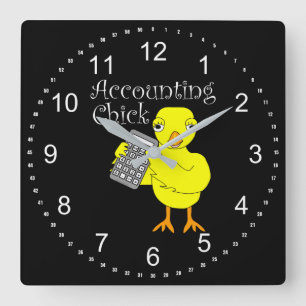 Accounting Chick Text Quadratische Wanduhr