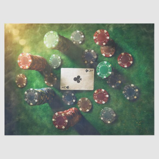 Ace of Clubs & Poker Chips, Gaming Seidenpapier (Vorderseite)