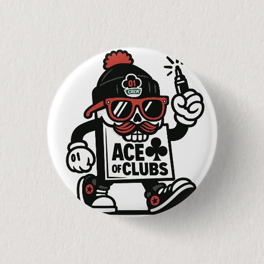 Ace of Clubs Street Mascot — Poker Grind Crew Button (Vorderseite)