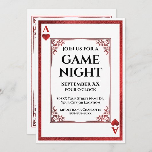 Ace of Hearts Game Night Playing Card Einladung (Vorne/Hinten)