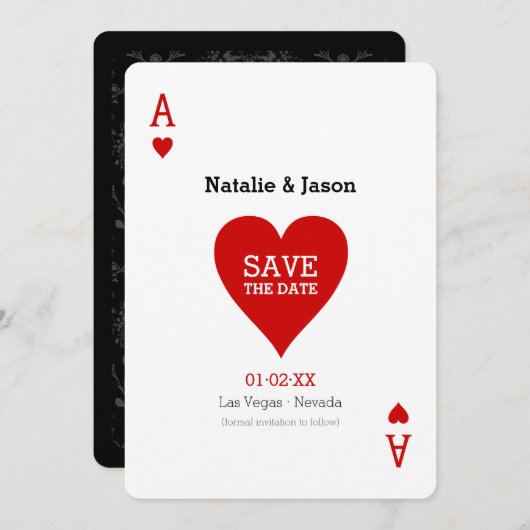 Ace of Hearts Save the Date Hochzeitsankündigung (Vorne/Hinten)
