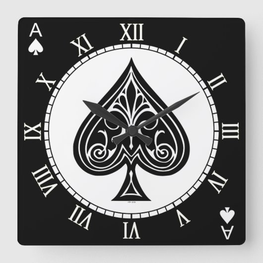 Ace of spades, playing card, poker, blackjack quadratische wanduhr (Vorderseite)
