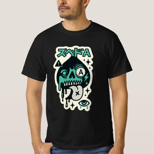 Ace of Spades — Tropfen-Skull Katakana T-Shirt (Vorderseite)