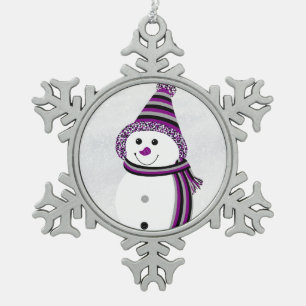 Ace Pride Snowman Snowperson Lila Grau Weiß Schneeflocken Zinn-Ornament