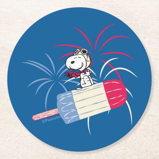 Ace Snoopy auf dem Eis-Pop Runder Pappuntersetzer (Vorderseite)