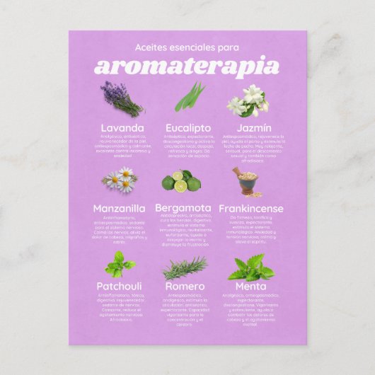 Aceites esenciales aromaterapia español lavanda postkarte (Vorderseite)